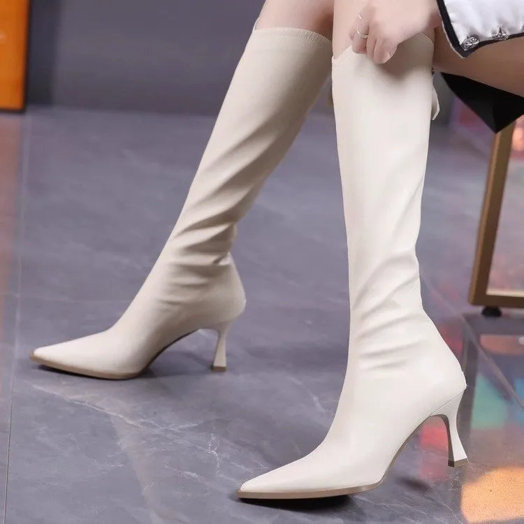 Western Women Modern Boots Pointed Toe Outside Female Casual High Heels Shoes 2023 Fashion Party Dress Ladies Knee-High Boots