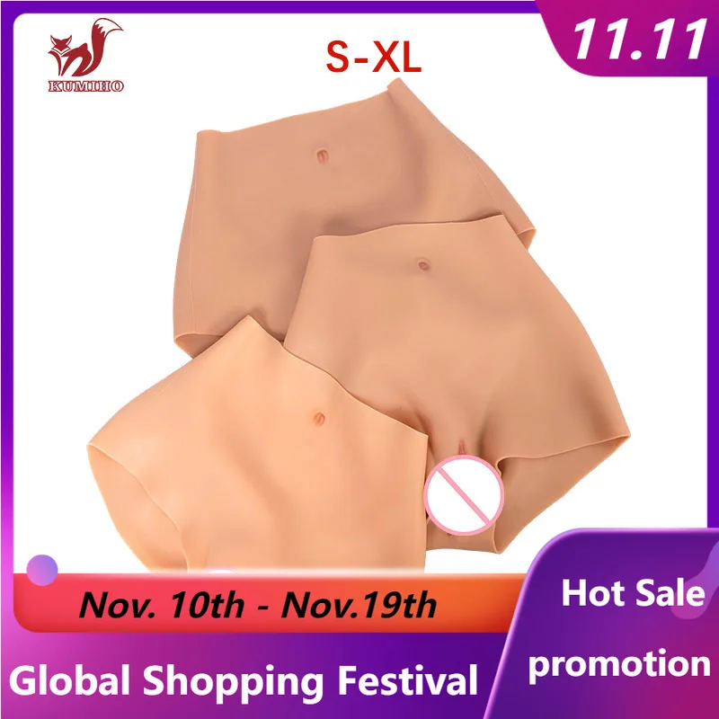 

KUMIHO поддельные силиконовые трусики с вагиной, реалистичные брюки для геев, мужские шорты-боксеры Sissy Drag Queen, трансгендерные шорты S/M/L/XL