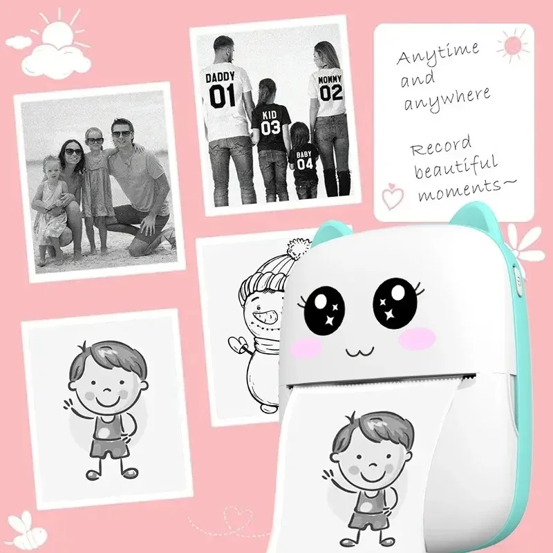 Portable-printer, Thermal Printer Ink-free Mini Sticker Printer Compatible with IOS and Android, Wireless Photo Printing Tags