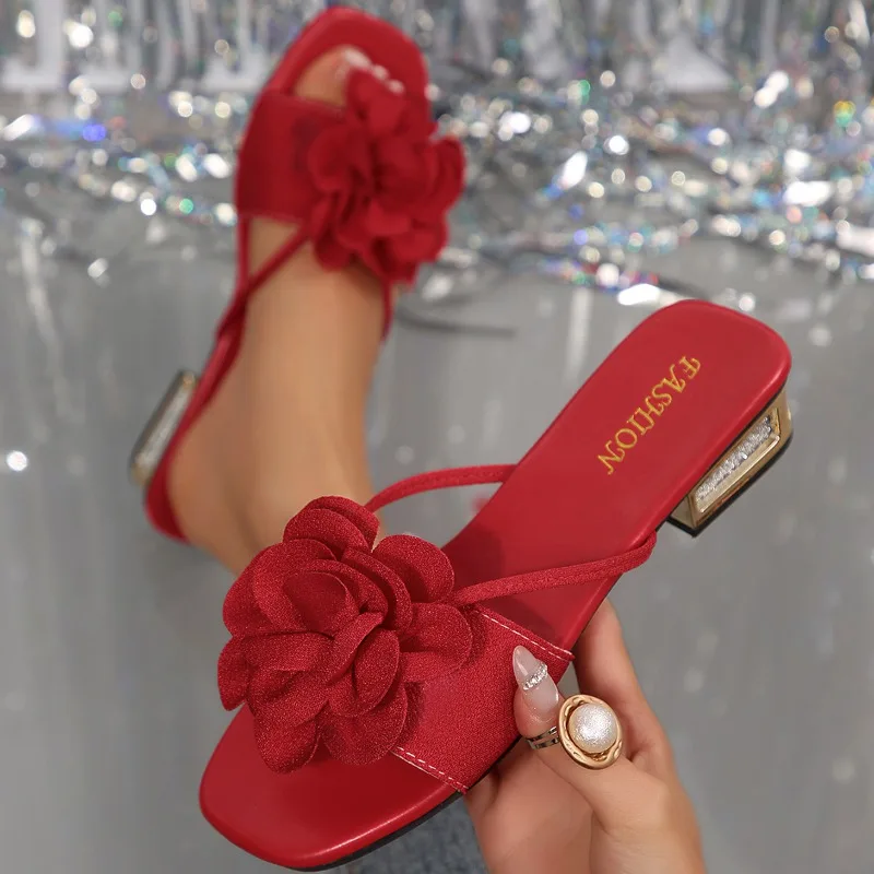 2026 New Hot Sale Flower Decor Casual High Heels for Woman Simple Style Fashion Solid Color Casual Women Shoes Туфли Женские