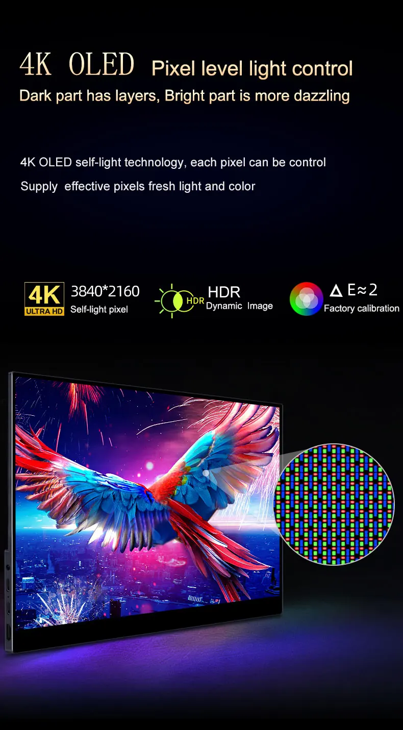 15,6 Zoll 4K OLED Tragbarer Monitor 550Nit USB-C HDMI-kompatibler externer Gaming-Monitor für Xbox Switch Laptop MacBook Phone – Detail 7