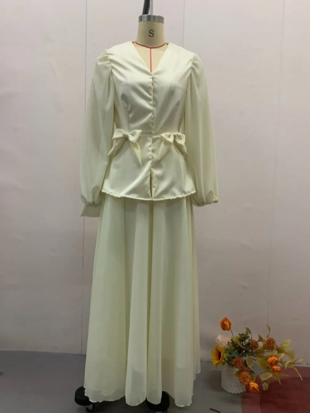 Dubai Eid Women Set Button V Neck Shirt Skirt Muslim Sweet Musulman Ensembles 2 Piece Set Shirts Jalabiya Ramadan Arab Long 2025