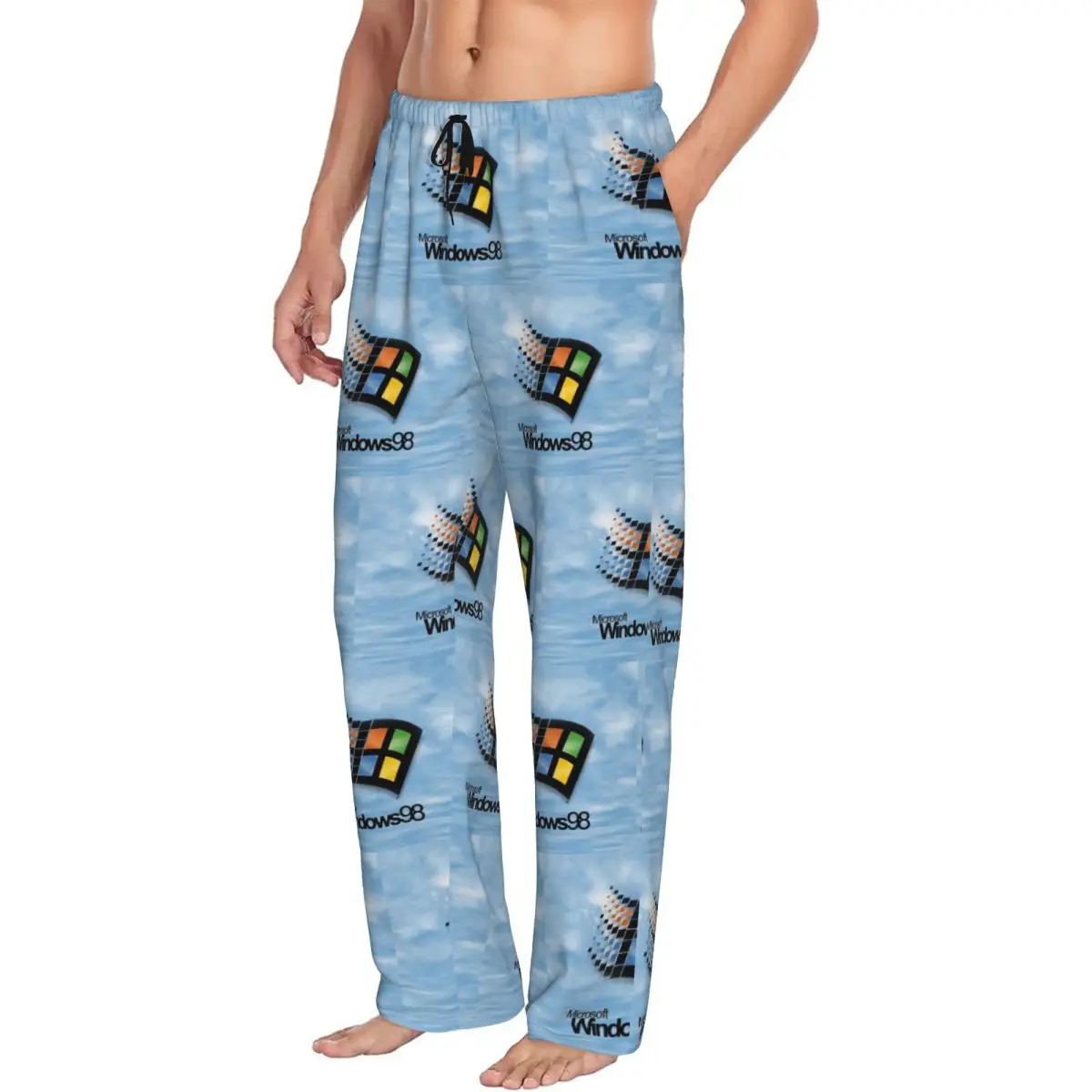 Custom Windows 98 Start Screen Men Pajama Pants Lounge Sleep Sleepwear Bottoms with Pockets