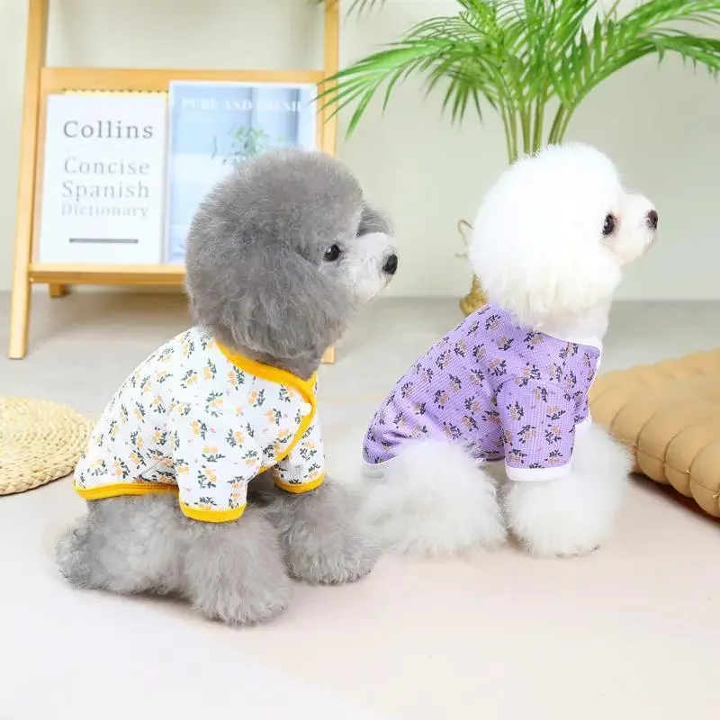 INS Pet Floral Cardigan Dog Clothing Autumn Floral Puppy Clothes Teddy Bichon Dog Cat T-shirt Cardigan Pet Clothes Dog Coat