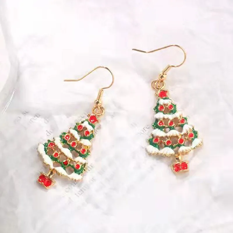 Boucles d'oreilles pendentif arbre de noël, nouvel an, bijoux pour femmes, filles, couleur rouge, cloche, fleur de neige, accessoires, cadeau de fête, nouvelle tendance 2022