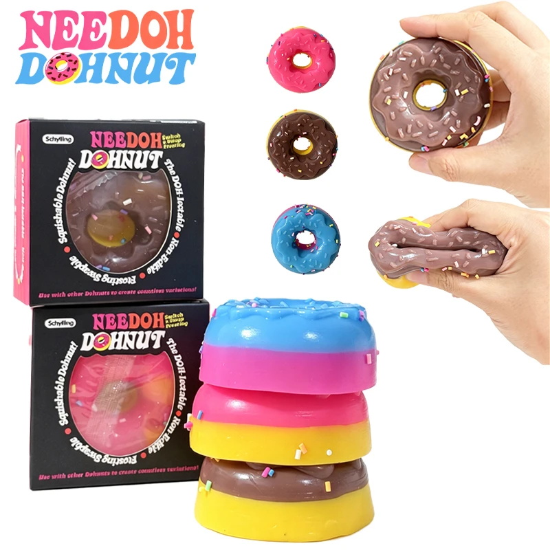 Needoh Dohnut Fidget Relief Sensory Toy Colorful Swapple Donut Filled TPR Squish Stress Squeeze Anti Anxiety ADHD Autism Gift