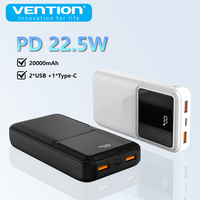 Vention Power Bank 20000mAh Portable Charger Fast Charging Powerbank Built-in Cable External Battery for iPhone Spare Batteries