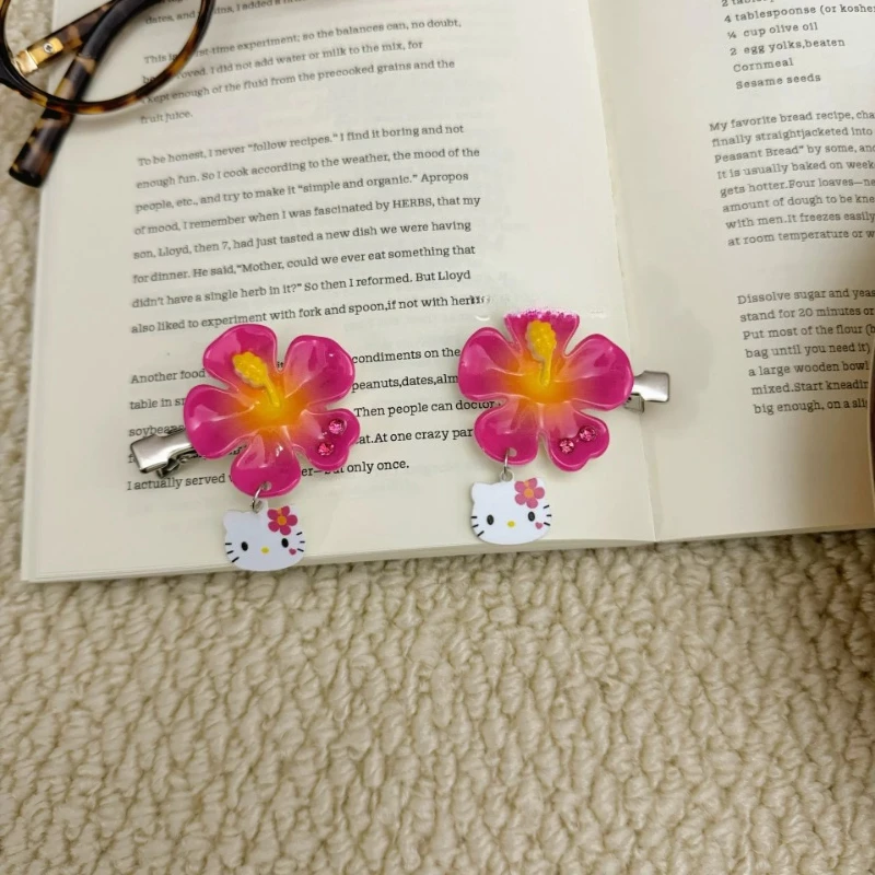 1/Pairs New Cartoon Summer Hawaiian Black Leather Kitty Hair Clip Cute Girly Hello Kitty Side Hair Card Clip Jewelry Hairpin view 5