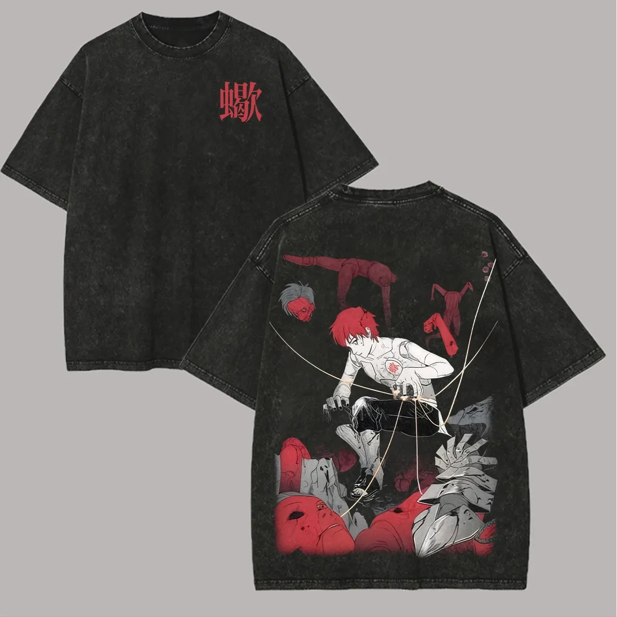 Sasori T Shirt Naruto Men Acid Wash Back Print Akatsuki Puppet Anime Graphic Cotton Streetwear Sasori Vintage Bootleg Tee