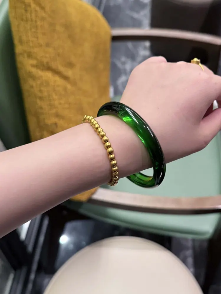 

Pure natural rough stone jadeite green crystal bracelet female white moonlight chalcedony jade bracelet