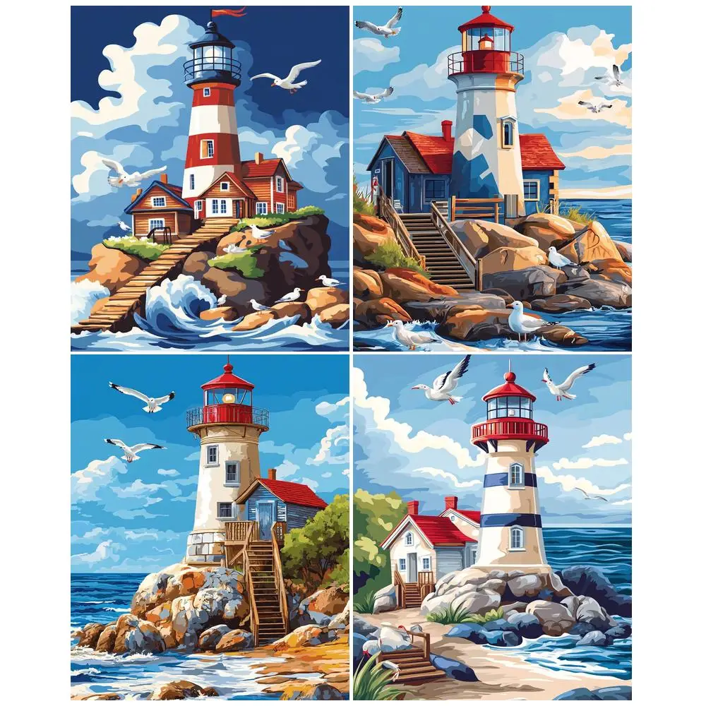 

GATYZTORY 5D DIY Animal Diamond Painting For Adults Kit Lighthouse Scenery Embroidery Handcraft Home Wall Decor