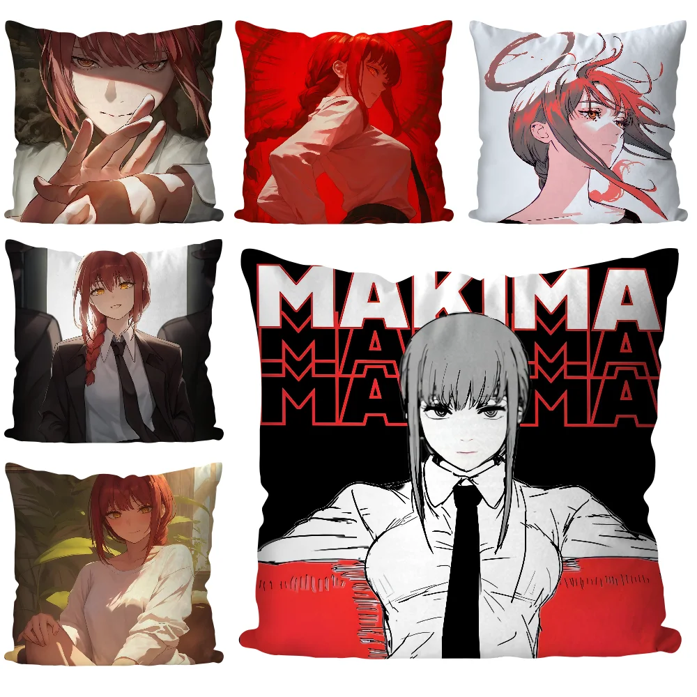 Chainsaw Man Makima Pillow Case  Cartoon Sofa Decorative Home Double-sided Printing Short Plush Cute Cushion Cover