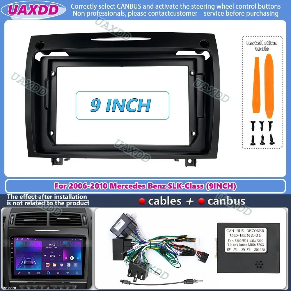 UAXDD Car Dashboard Repair Installation Frame 9 Inch Stereo Panel for Mercedes Benz SLK Class R171 SLK280 SLK300 Radio Bands MP5