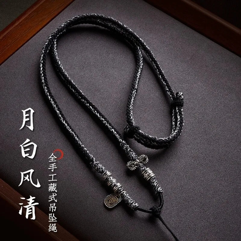 Tibetan Hand Woven Thangka Pendant Buddha Brand Necklace Beeswax Jade Hanging Rope Zhakiram Collarbone Chain  Lucky Jewelry