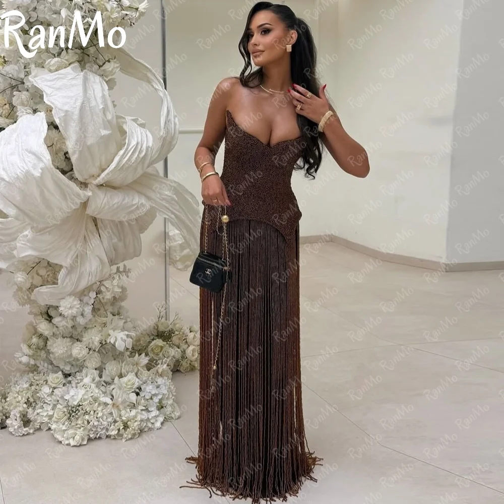 

Ranmo 2025 Индивидуальные платья для выпускного вечера без рукавов Милая Коричневые бусы Шарф с кисточками длиной до пола Вечерние платья فساتين