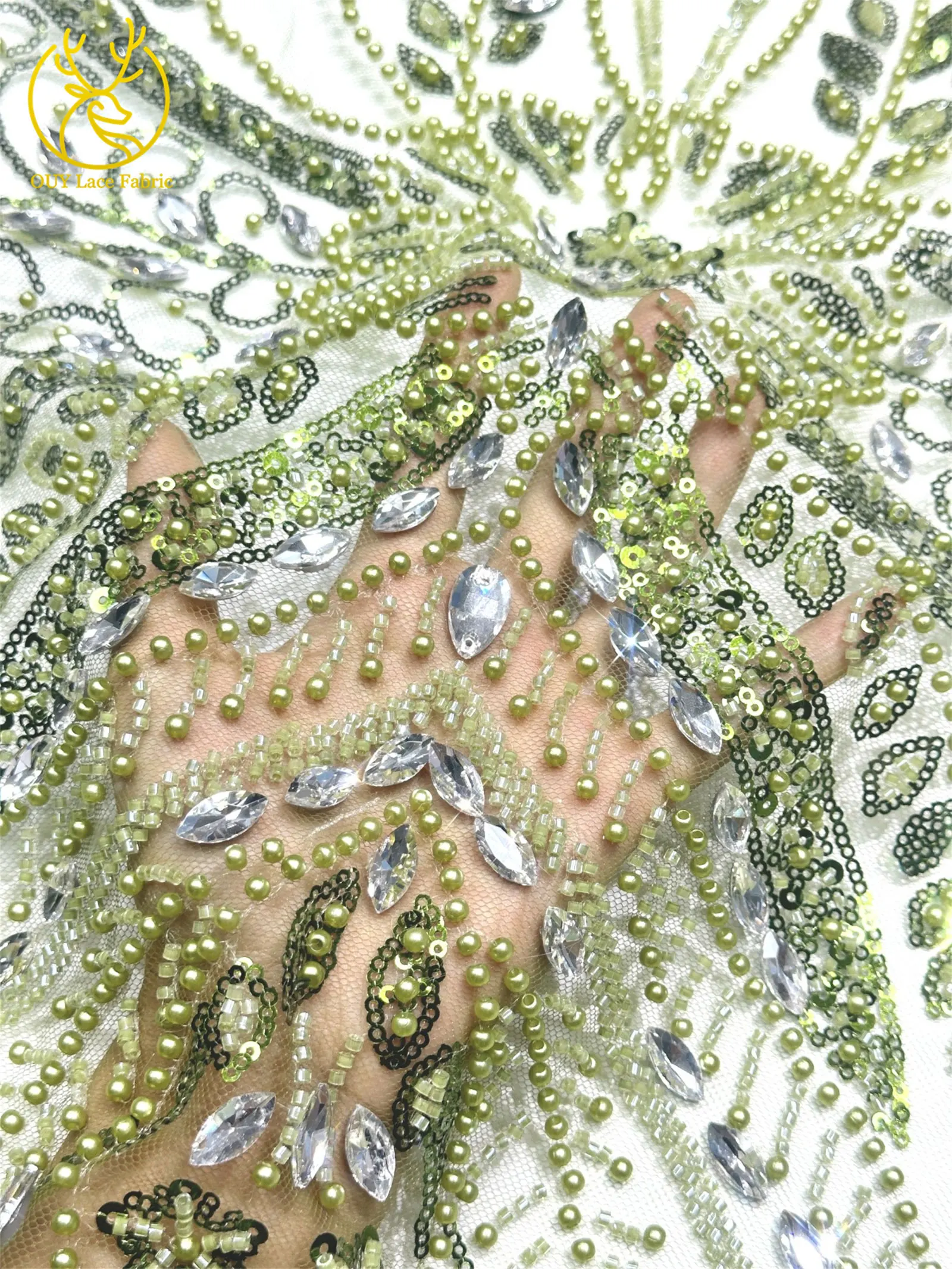 2026 Neues Design Afrikanischer Perlen-Diamant-Spitzenstoff Französischer Nigerianischer Pailletten-Tüll für Damen Partykleid Dekoration Nähen – Detail 9