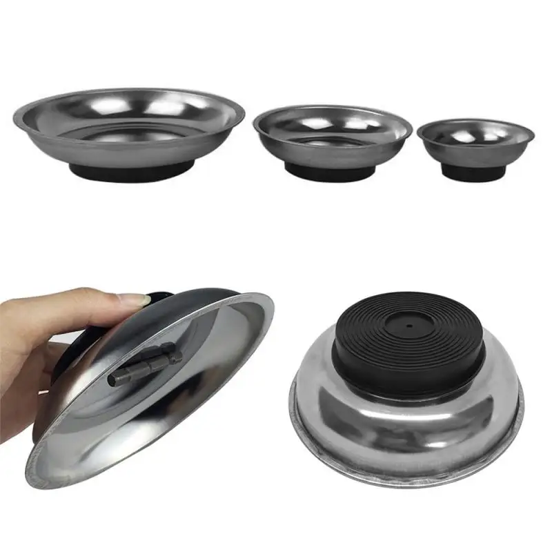 Round Magnetic Parts Tray Bowl Dish Stainless Steel Garage Holder Tool