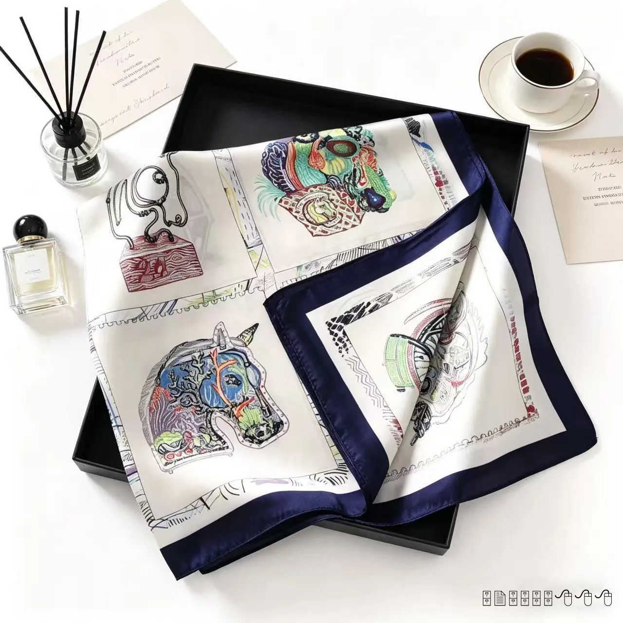 

Printed Imitation Silk Square Scarf, Elegant Office Neck Scarf