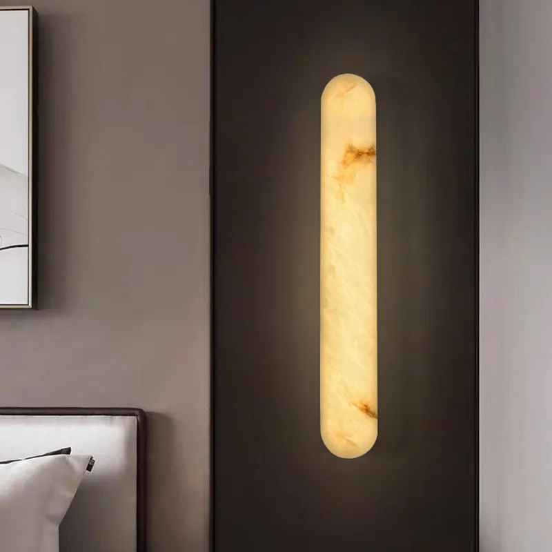 2026 Modern Natural Marble LED Wall Lamps Luxury Long Oval Stone Sconces for Living Room Bedside Staircase Lighting Fixtures