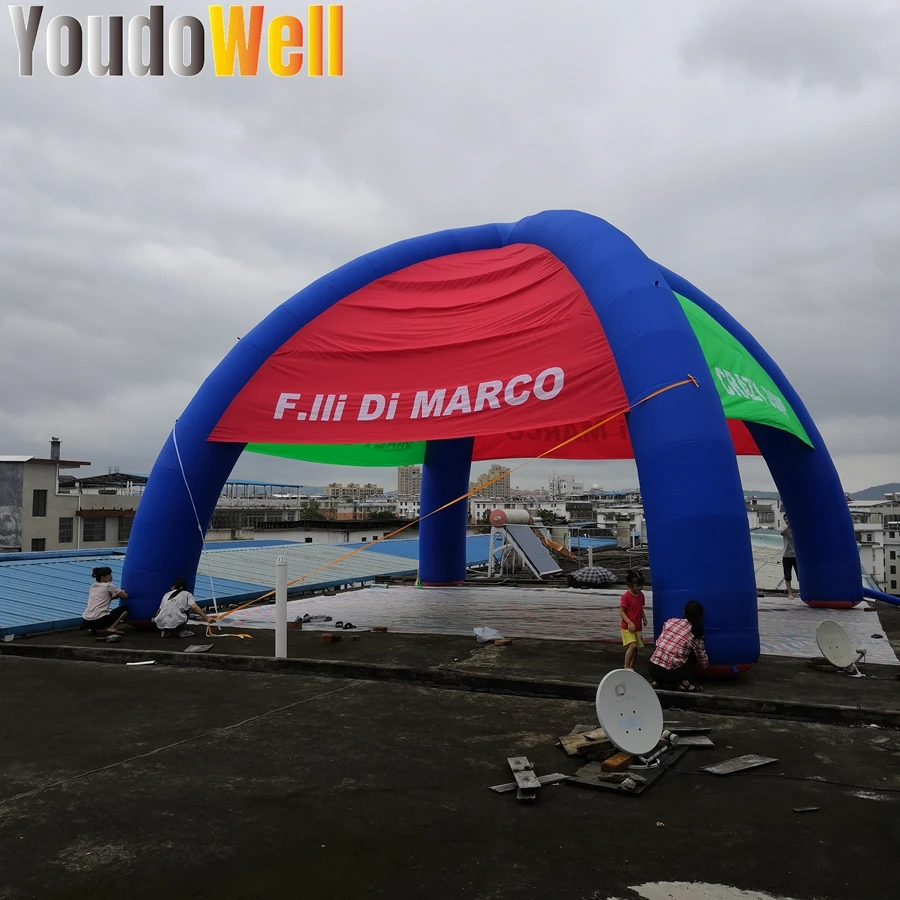 Tenda de aranha inflável personalizável com 4 pernas, logotipo impresso colorido, meia capa tecido usado para publicidade, 12m de diâmetro