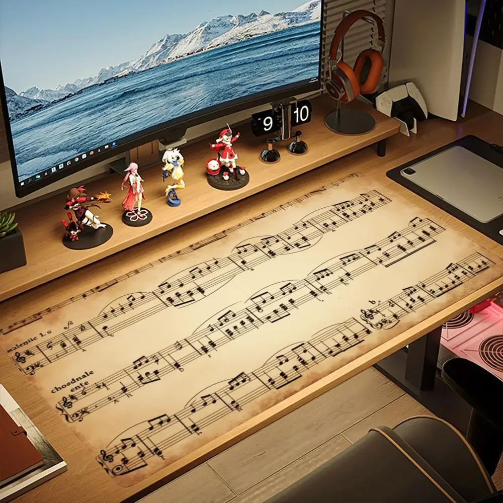 XXL Large Gaming Mouse Pad Vintage Musical Score Deskmat Old Music Sheet Non‑Slip Rubber Mouse Mat Keyboard Mats Desk Pads Gamer