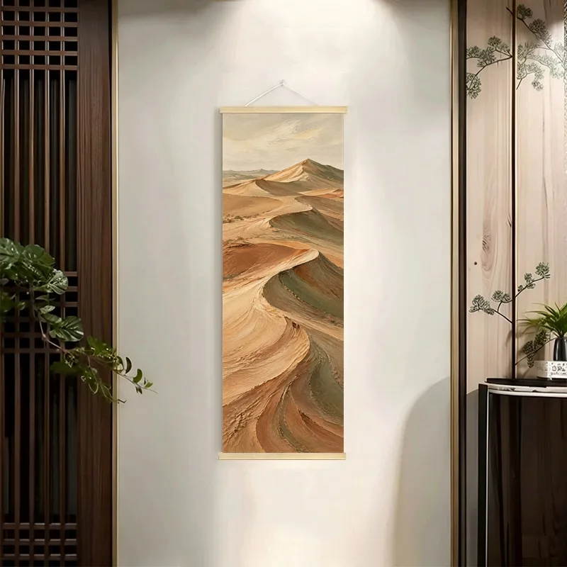 Red Canyon Natural Arch and Winding Desert Dunes Hanging Scroll with Warm Earth Tones for a Bright Spacious Living Room