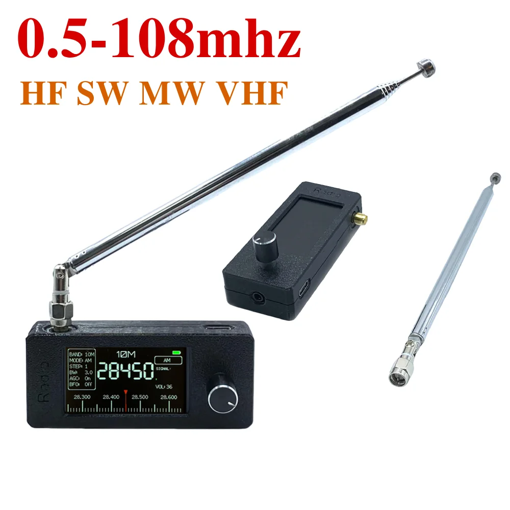 SI4732 0.5-108mhz Pocket Mini Radio HF SW MW VHF All Band Radio Receiver LSB USB AM FM 1.9in Screen Telescopic Antenna