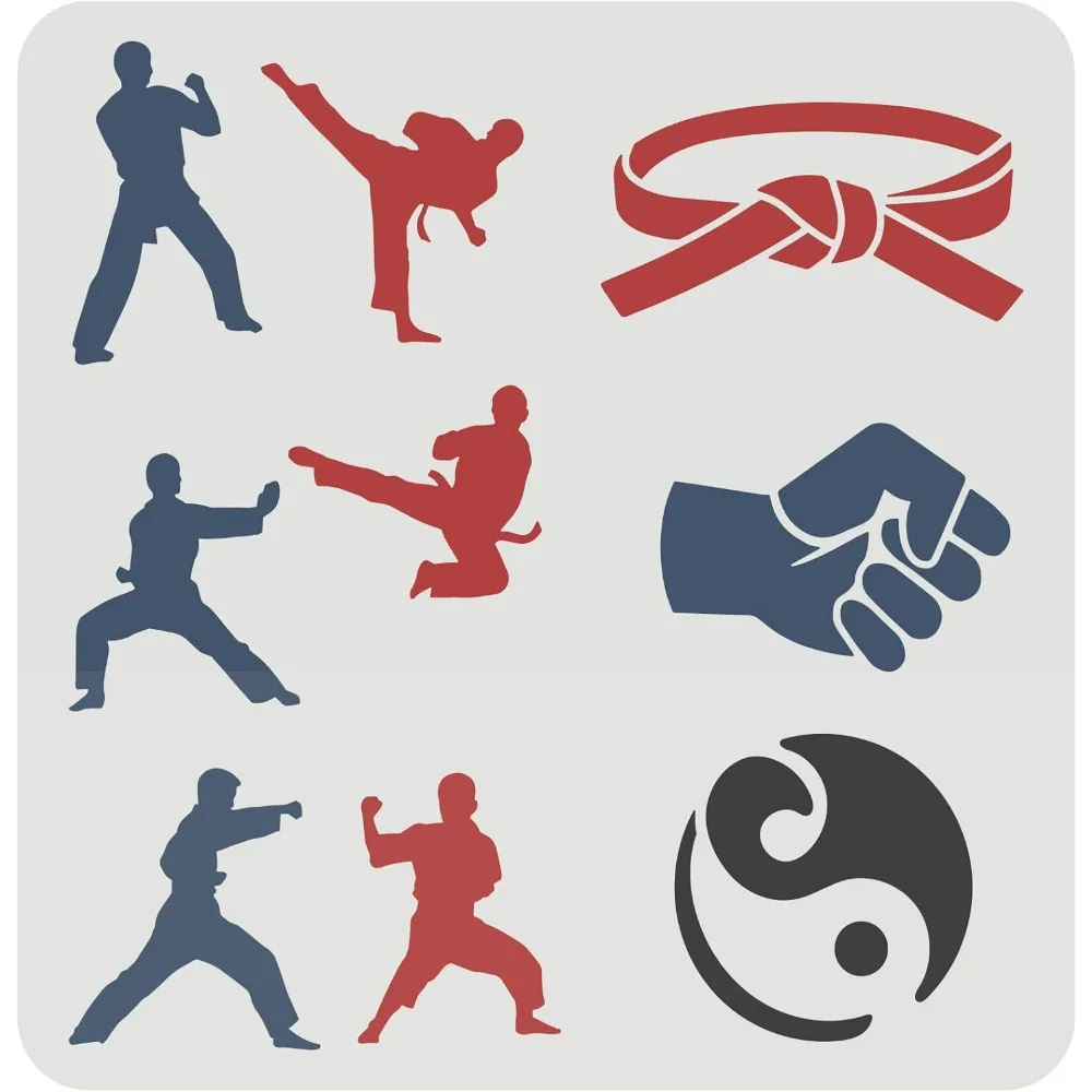 Martial Arts Stencils 11.8x11.8 inch Karate Stencil Plastic Tai Chi Diagram, Fist, Belt Pattern Stencils Reusable Martial Arts