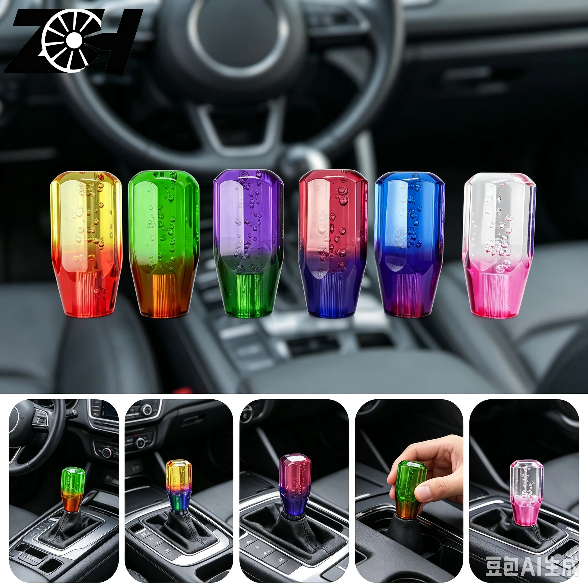 Universal 10cm 2 Colors Car Stitching Color Multicolor Gear Shift Knob Crystal Bubble Gear Shift Knob Colorful Shifter Lever