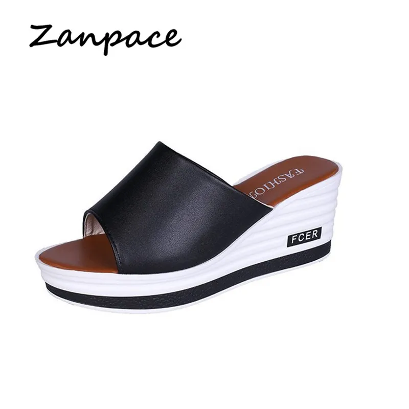 Casual Slippers Women Summer 2026 Leather Surface Word Drag Slope with Women's Sandals Fashion Wild Thick House Shoes Flip Flops