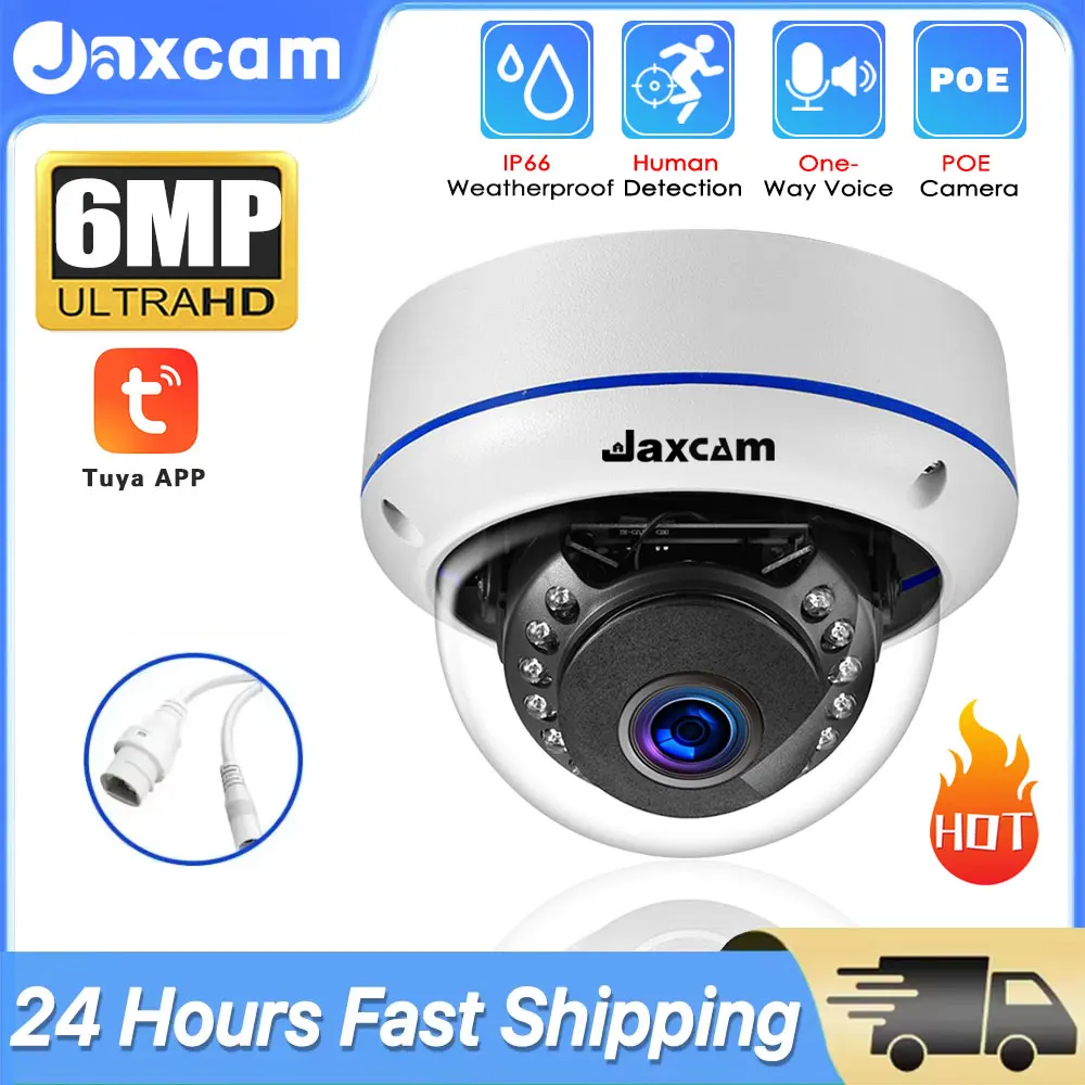 

Jaxcam 6MP Security POE IP Camera Indoor Dome Vandal-proof Home Infrared Night Vision One-way Audio AI Detection Smart Cam