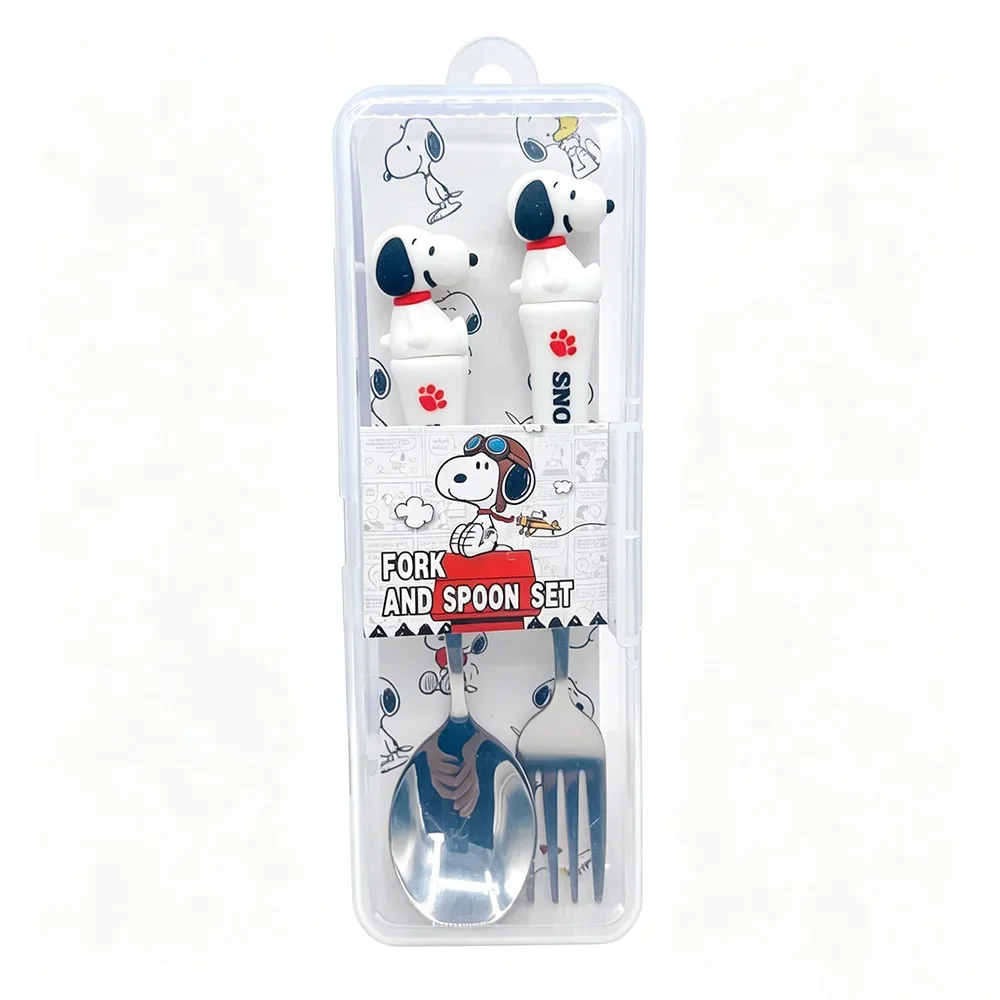 Neues lustiges Gabel-Löffel-Set für Kinder, Peanuts Snoopy, ABS-Griff, Edelstahl-Besteckset, Gabel-Löffel mit Box, Haushaltswaren, Kindergeschenke – Detail 4