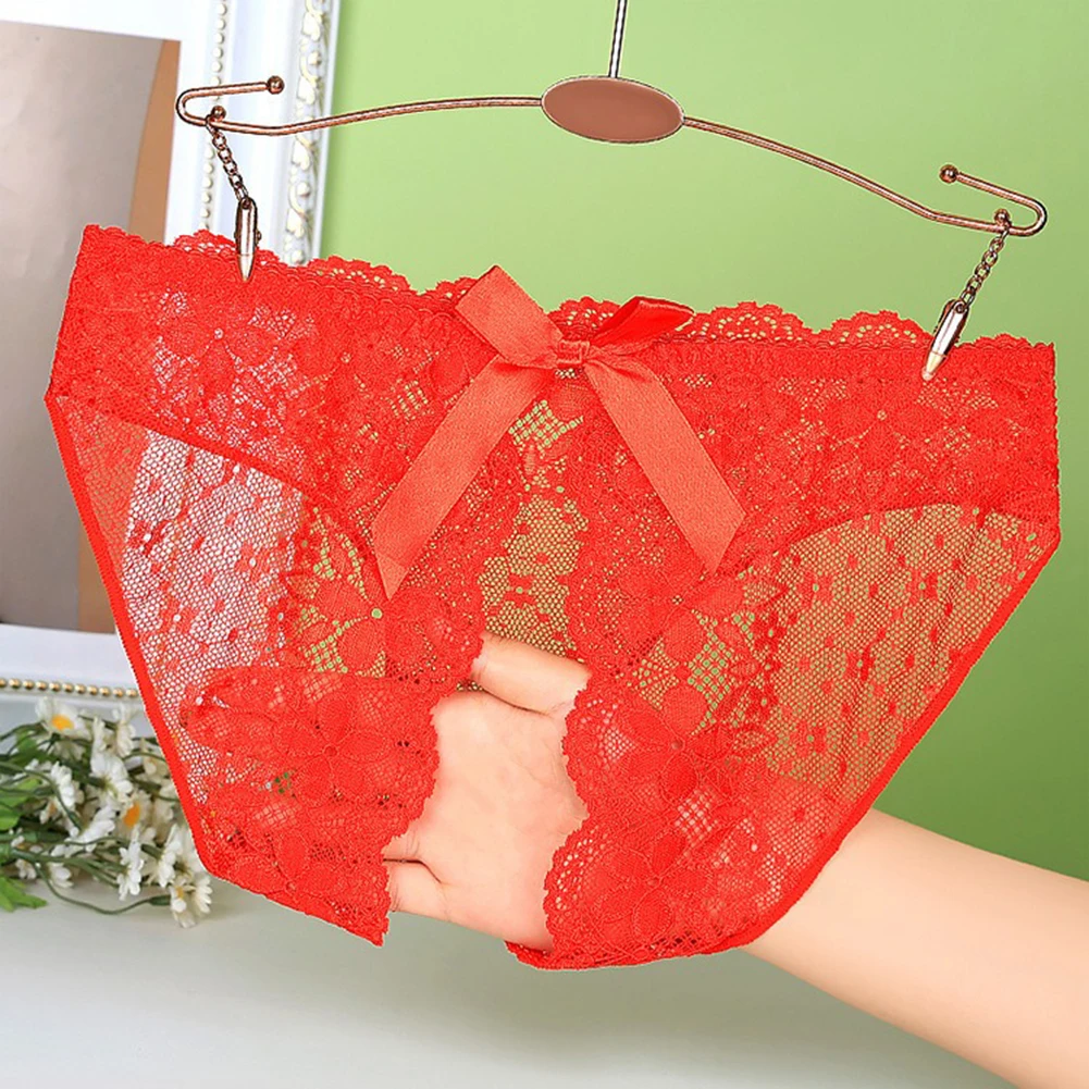 Womens Open Crotch Briefs Bow Crotchless Mesh Embroidery Sexy Panties Lace Lingerie See Through Underwear Ultra-Thin Underpants