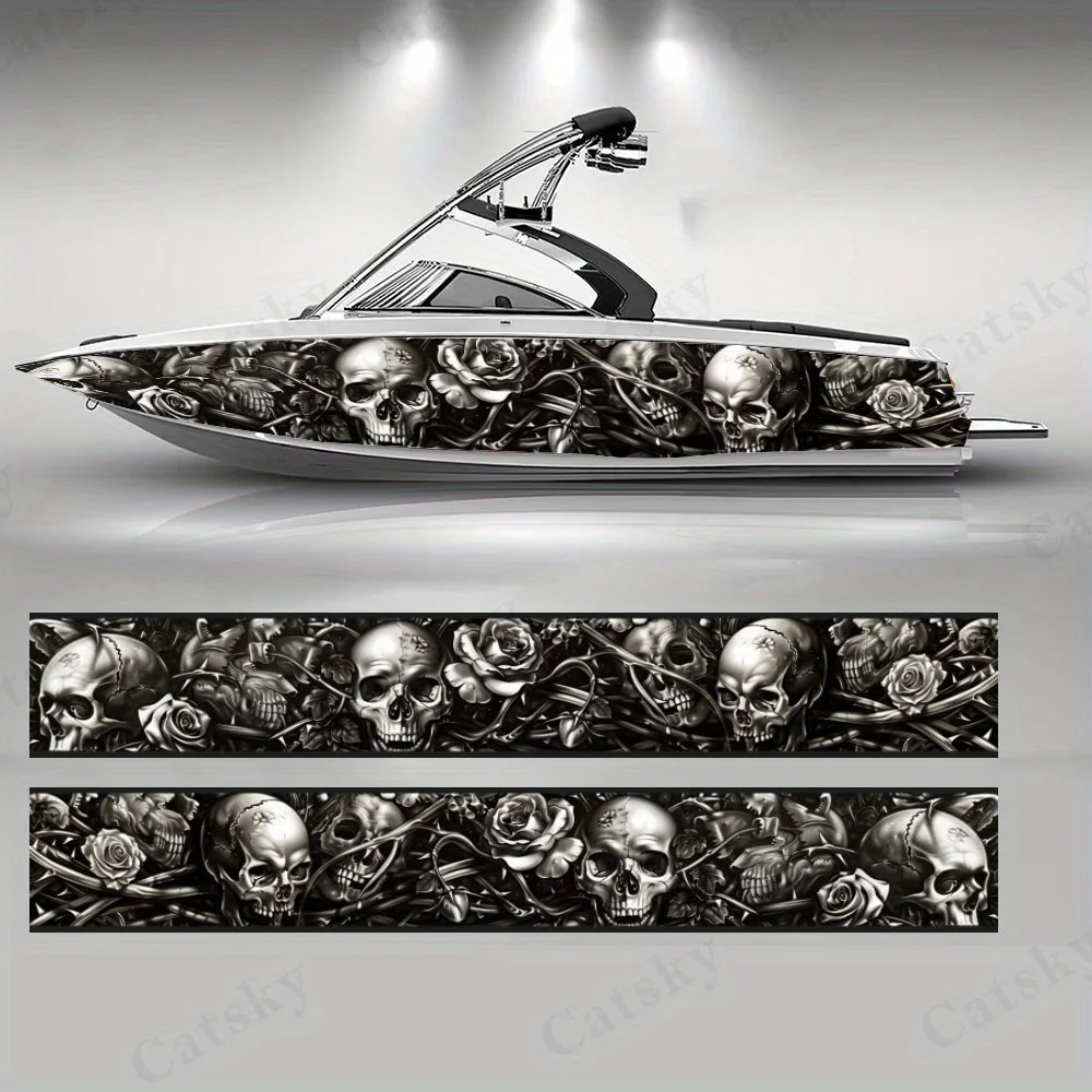 

Skull Rose Thorn Boat sticker vinyl ship pontoon deck Boat fishing decorative pontoon boats decal