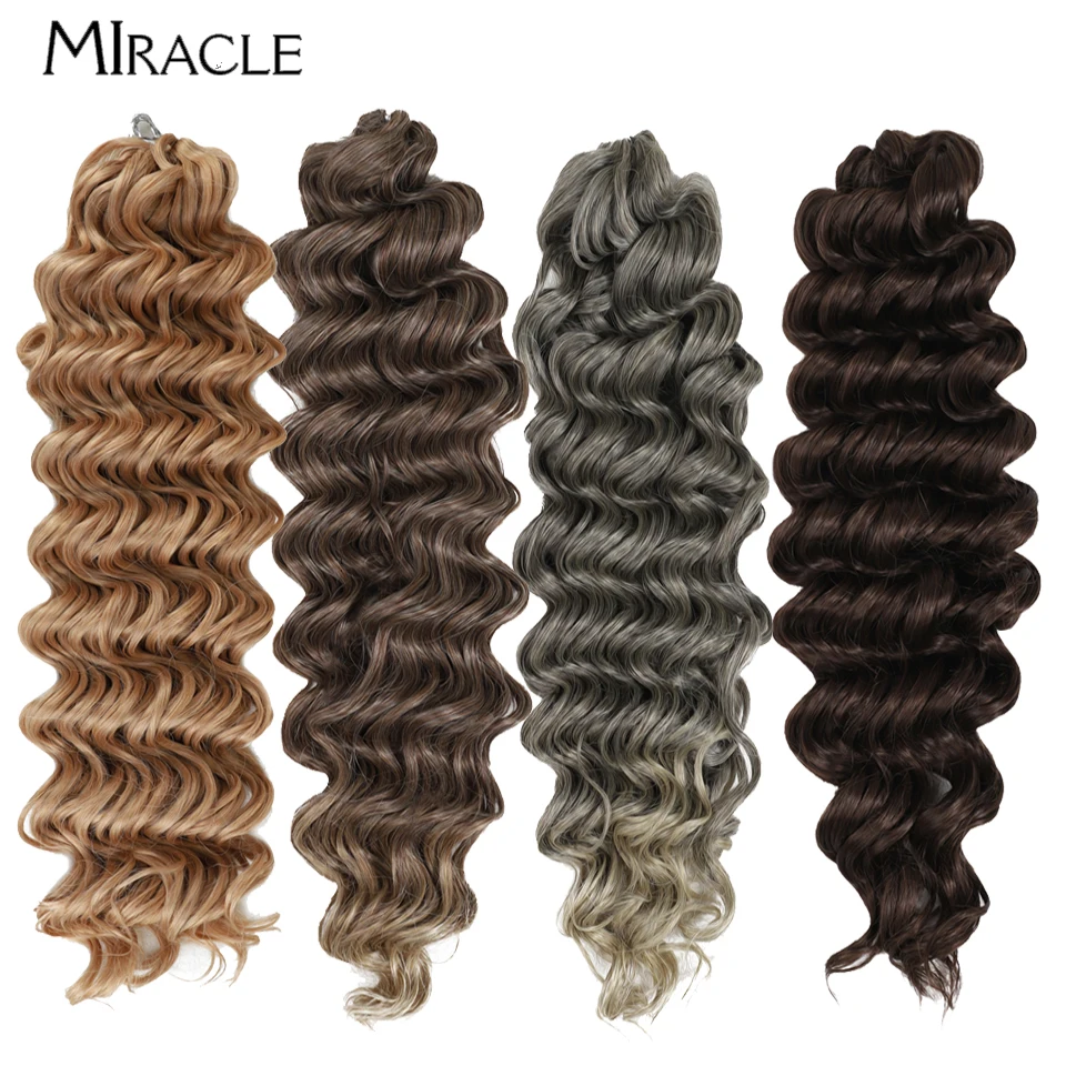 MIRACLE-Extensions de cheveux synthétiques au crochet, faisceaux de tressage à vague profonde, tresses au crochet, faux cheveux longs ondulés, 30 po