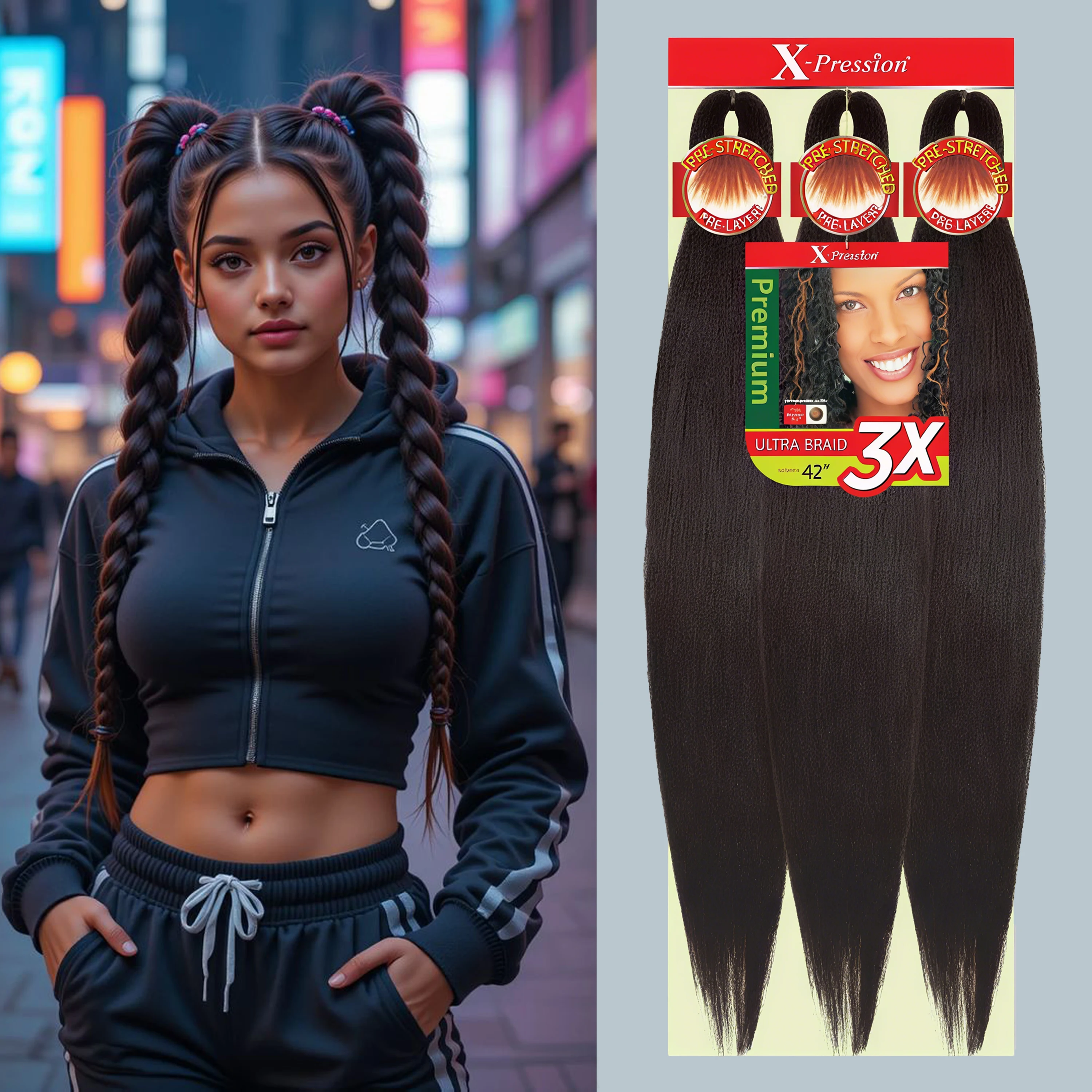 

X-Pression Kanekalon 3-Piece-Set 26Inches Low-Temperature Silk African American European Large Braids Easy Braid Hair Extensions