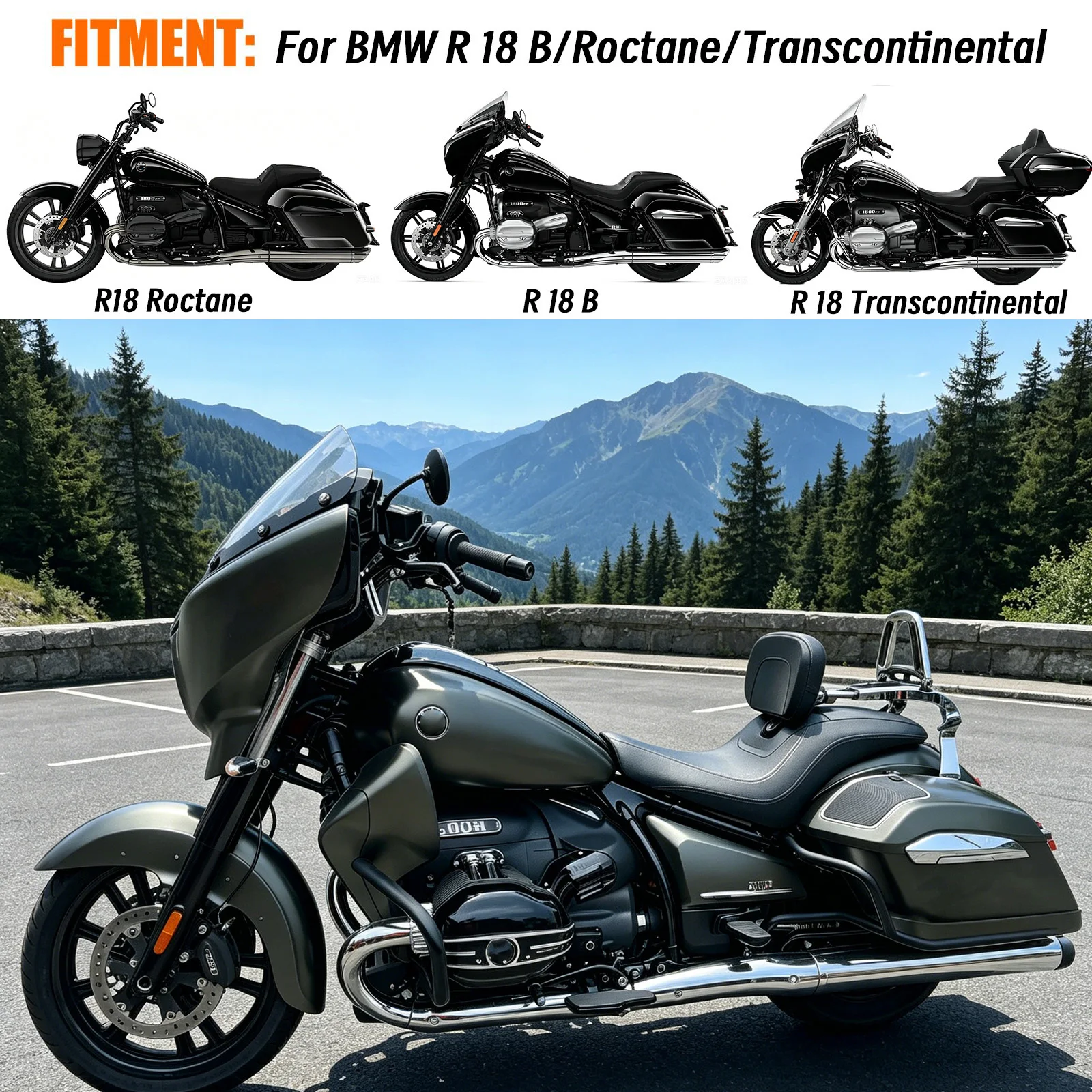 For BMW R18B Bagger R18 Roctane R18 Transcontinental Multi-Purpose Adjustable Driver Passenger Backrest Sissy Bar