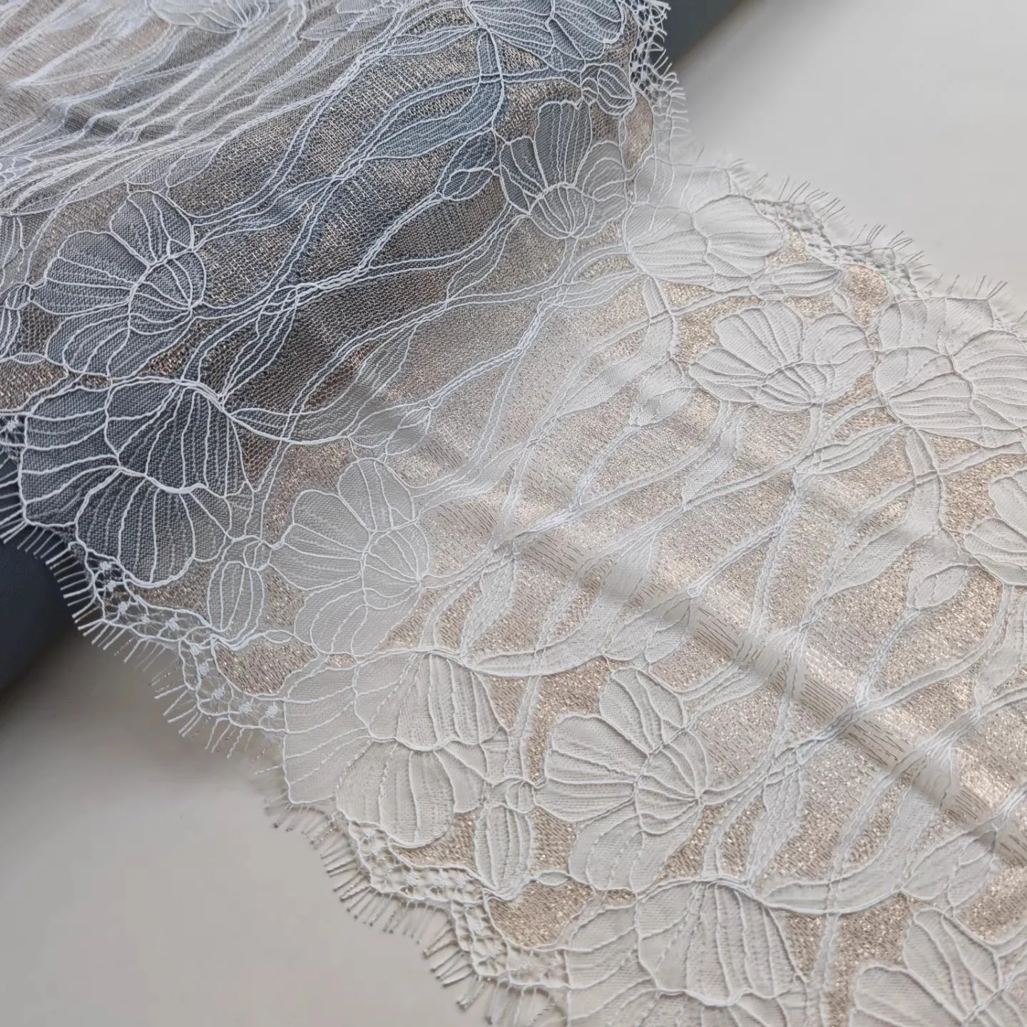 3yard Embellishment trimming for Bridal Gowns & Fashion Allover Golden thread eyelashes Embroidery laceTrim