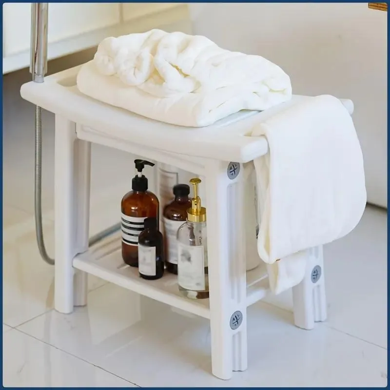 Bathroom Storage Stool, Shower Stool, Solid Bathtub Stool, Bathroom Tidying Stool for Changing Clothes, Durable Plastic Stool