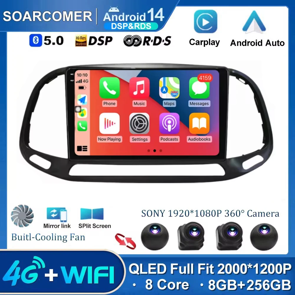 Android 14 Car Radio For Fiat Doblo 2015 - 2019 Auto Multimedia GPS Navigation Video Player Track Carplay 2 Din 2Din DVD