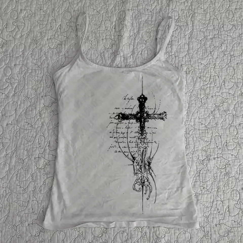 

Y2k Clothes Gothic Emo Girls Camisole Top Crop Top Vintage Corset Tank Tops Baby Tees Punk Women's Aesthetic Letter Grunge Print