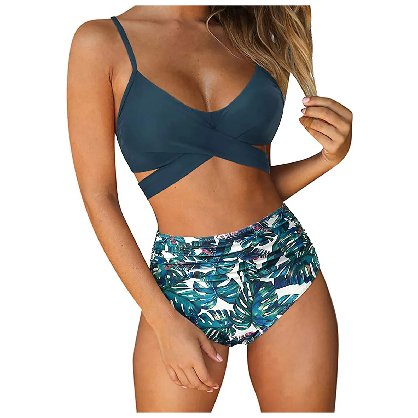 2024 Woman New Bikini Split Beachwear Summer Floral Printed Swimsuits For Women Two Piece Bikini Set High Waist Swimwear Femme