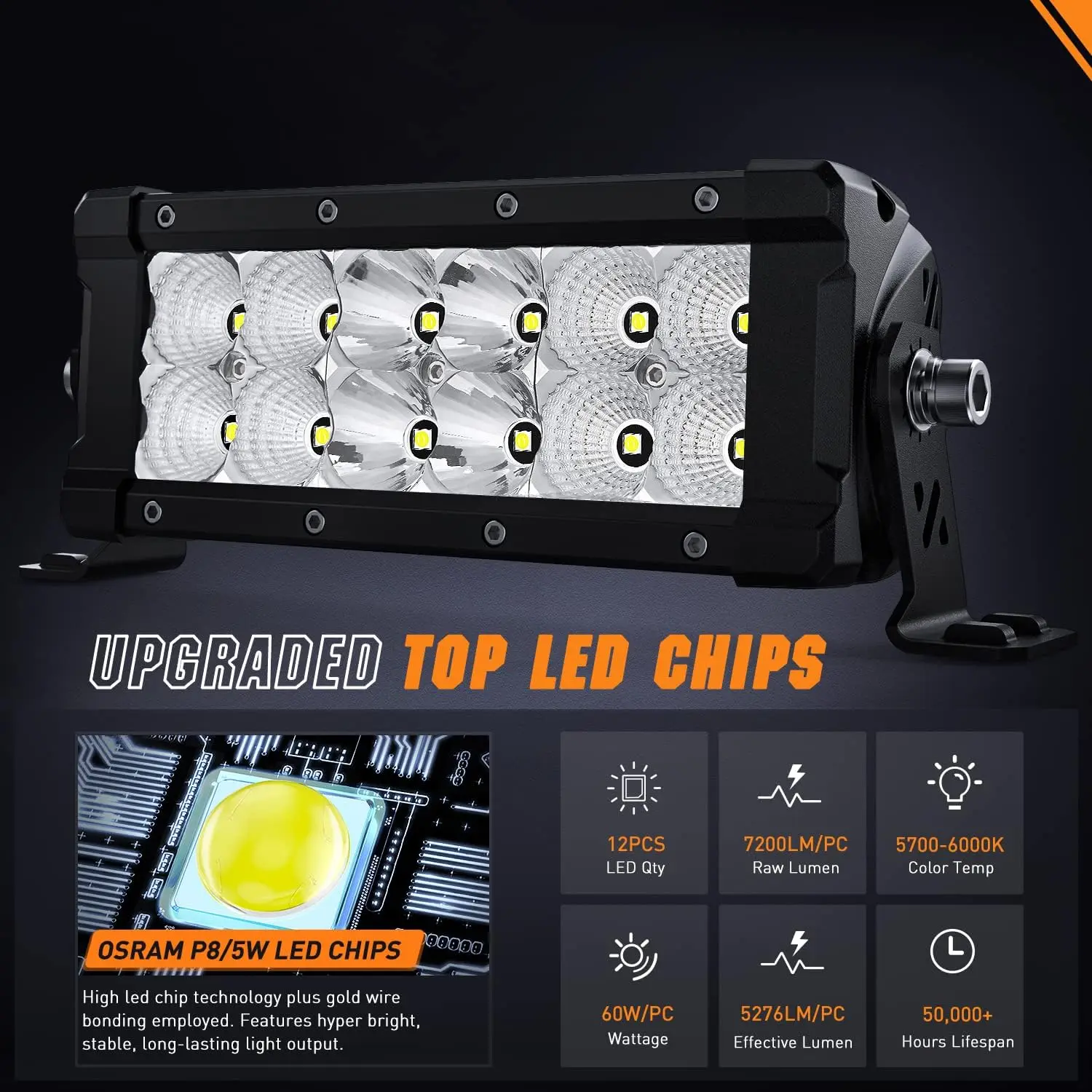 Nilight LED Light Bar 7.6 Inch 2PCS 60W Flood Spot Combo Beam 7200LM Offroad Driving Lighting IP68 for Pickup Truck SUV ATV UTV Boat 4x4 Jeep