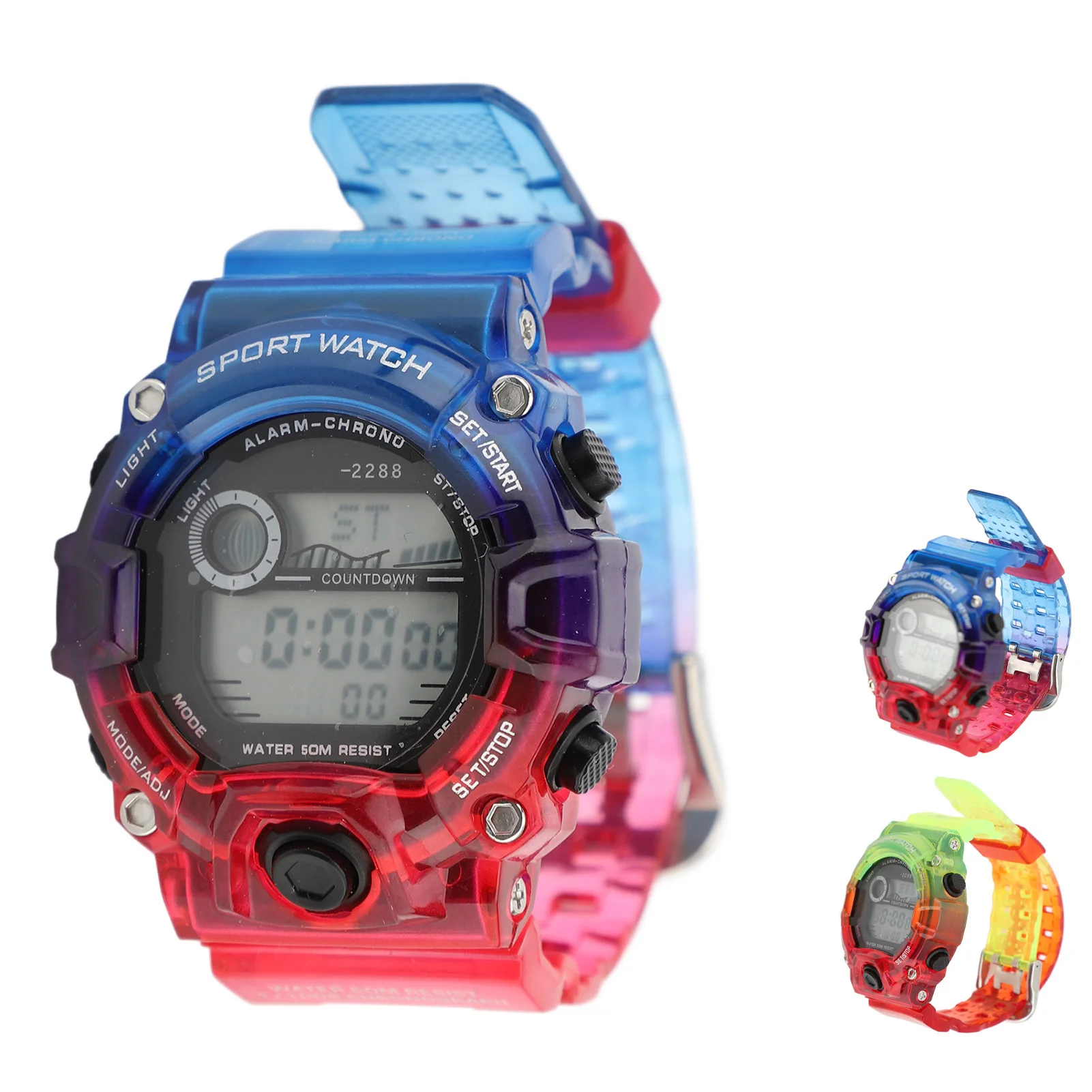 Digital Watch Luminous Round Water Proof Multifunction Countdown Electronic Watch Dual Time Chronograph Watch for Youth