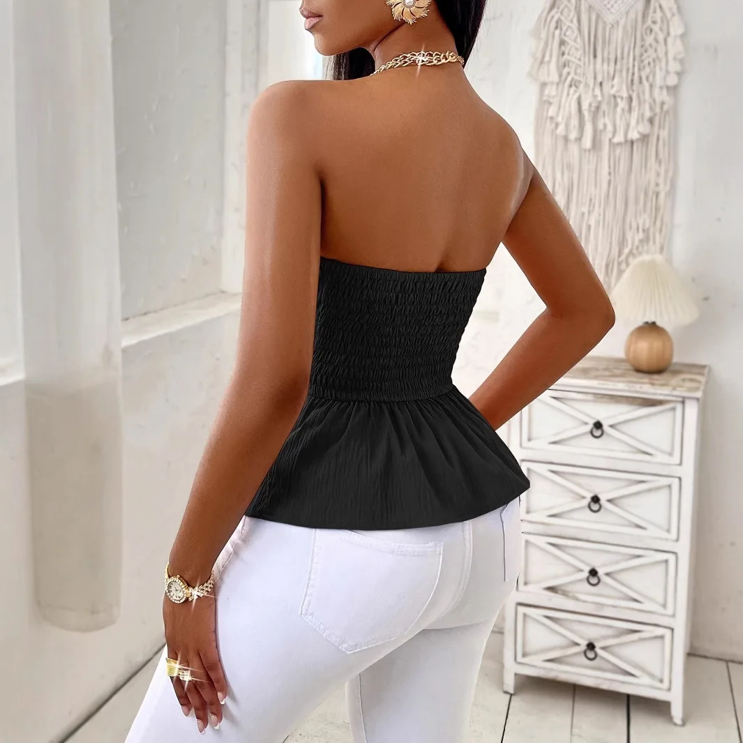 2025年夏新作　おしゃれでセクシーな無地ストラップレスデザインのトップス