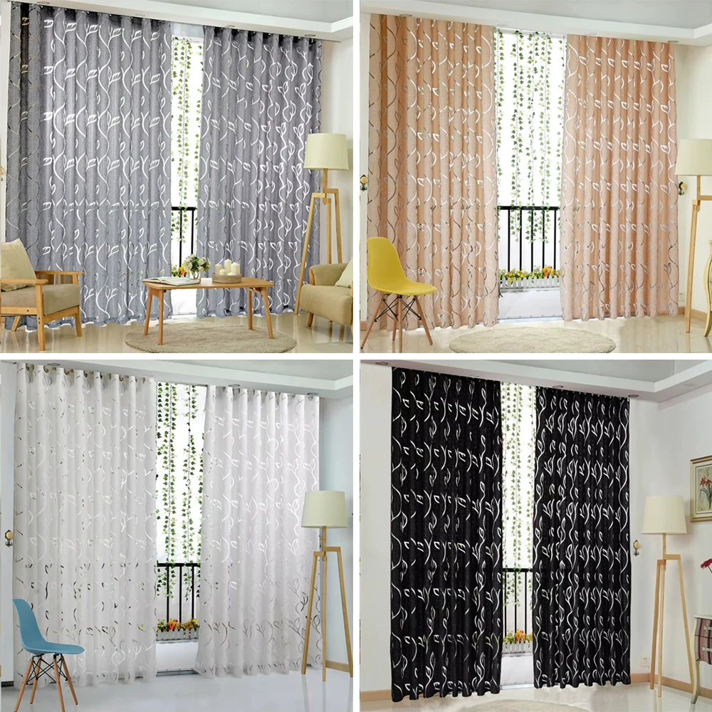 

100CM Blackout Curtain Fashion Vine Leaf Pattern Embossed Tulle European Simple Elegant Romantic Durable for Living Room Decor