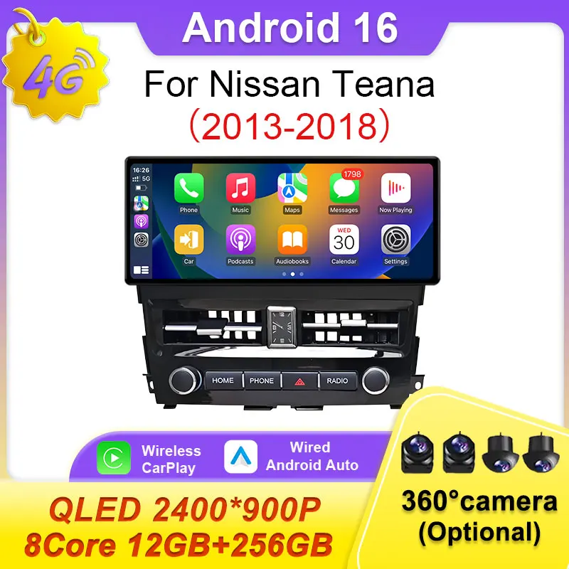 

Автомагнитола Android 16 для Nissan Teana 2013-2018 с беспроводным CarPlay, Bluetooth, GPS-навигацией, Wi-Fi, 4G и мультимедийным плеером