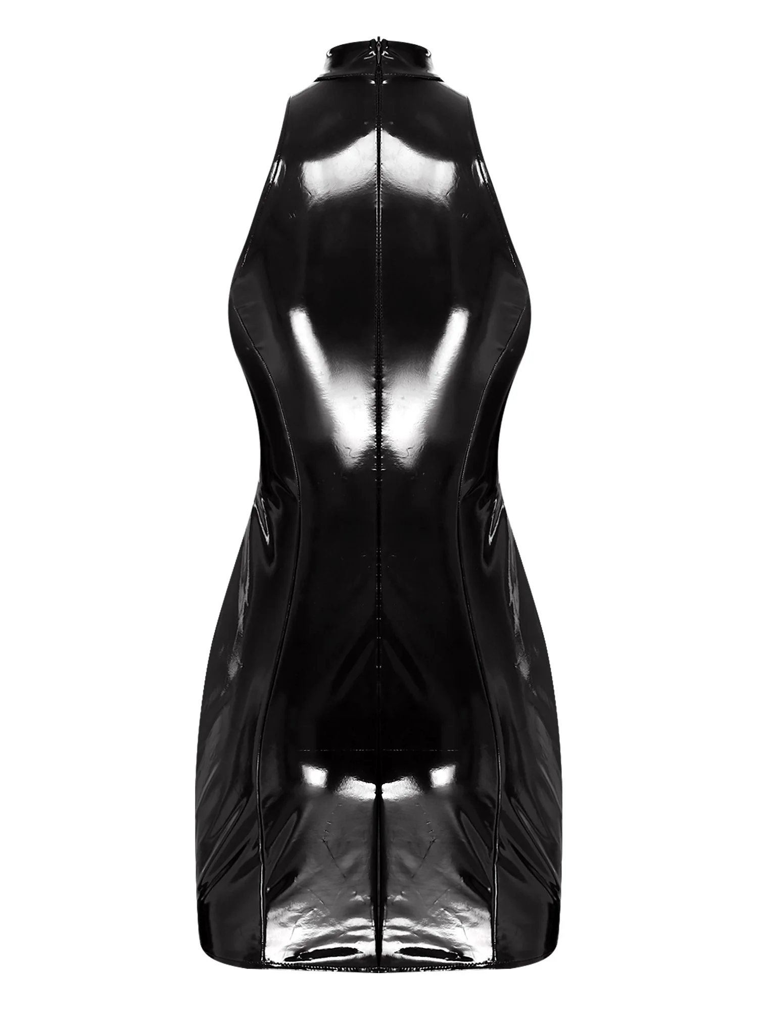 Minivestido de cuero PU con aspecto mojado para mujer, cuello simulado, sin mangas, sujetador push-up calado, vestido ajustado de tubo, ropa para fiesta de Raves