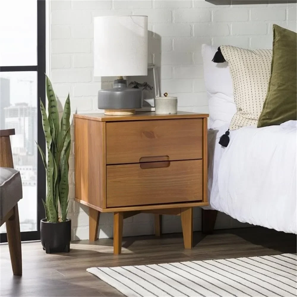 

End Tables, Mid Century Modern Grooved Handle Wood Nightstand Side Table Bedroom Storage Drawer and Shelf Bedside End Table