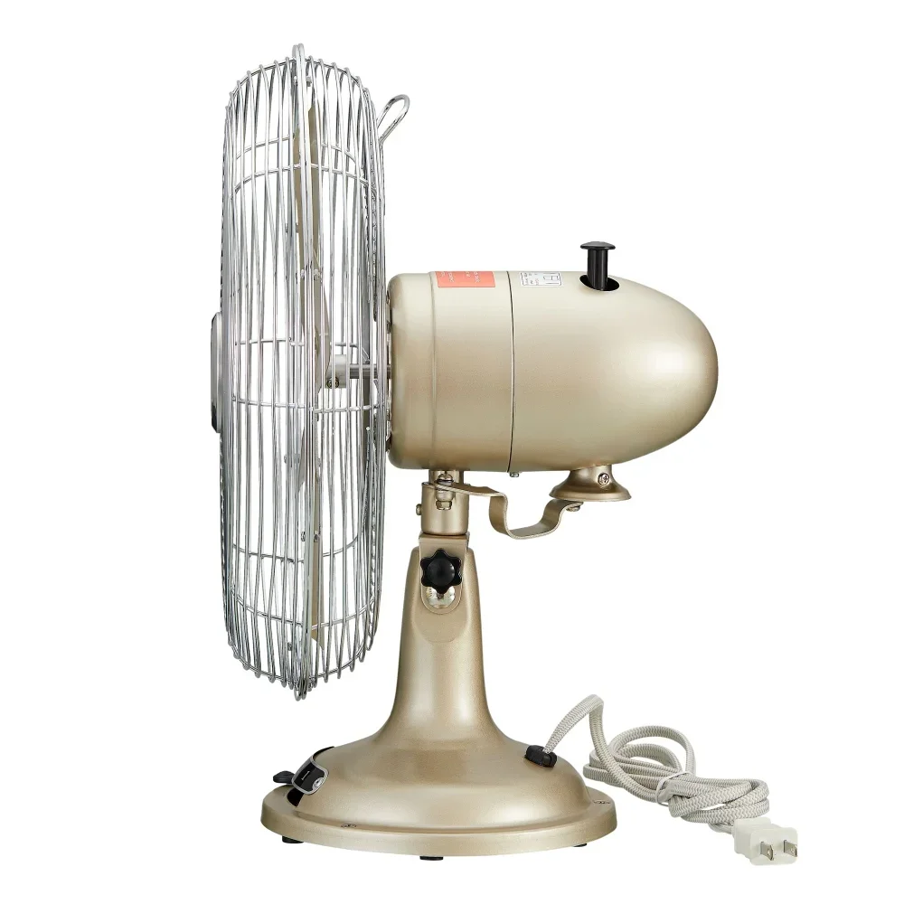 12 Inch Retro 3-Speed Metal Tilted-Head Oscillation Table Fan Brushed Nickel Portable Fan